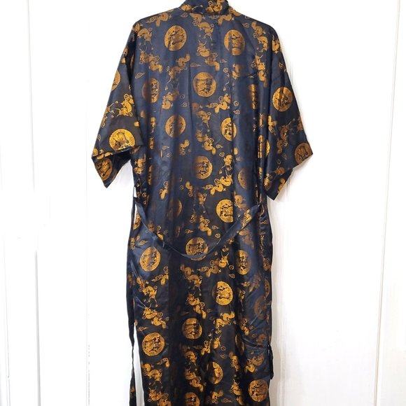 Black Satin Kimono with Birds and Dragons Size Large - Picture 5 of 6